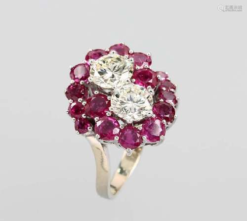 18 kt gold ring with rubies and diamonds