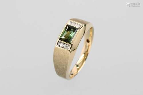 14 kt gold ring with verdellite and brilliants