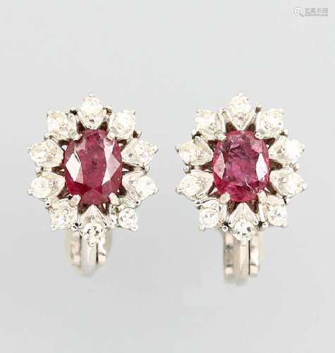 Pair of 18 kt gold earrings with rubies and diamonds