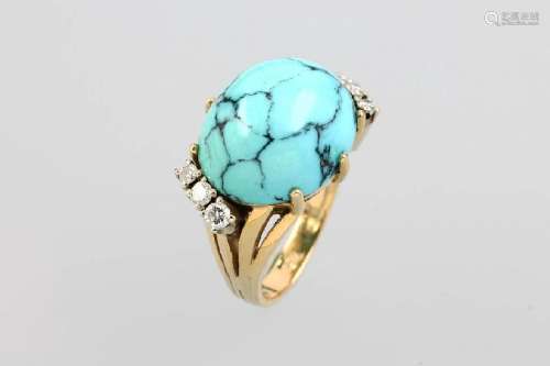 18 kt gold designer-ring with turquoise and brilliants