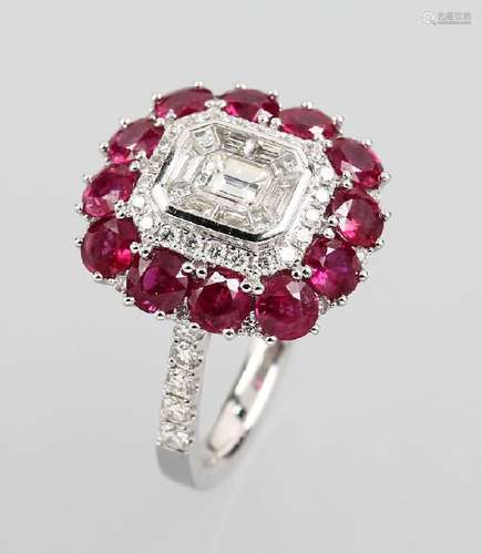 18 kt Gold Ring with diamonds and rubies