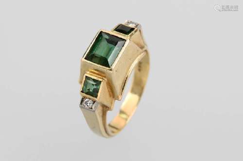 18 kt gold ring with tourmalines and brilliants