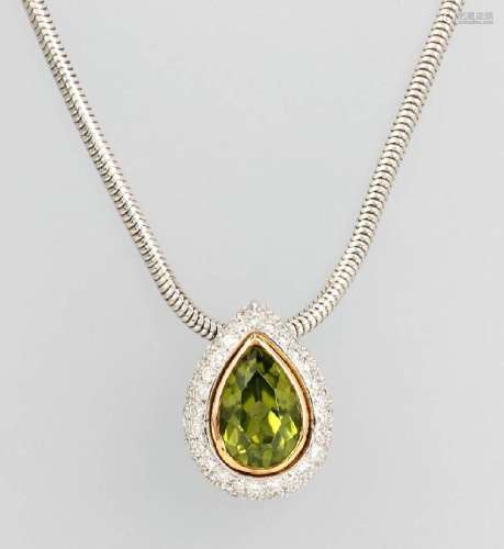 18 kt Gold an platinum Pendant with peridot and