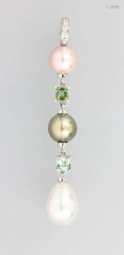 18 kt gold pendant with cultured pearls, brilliants and