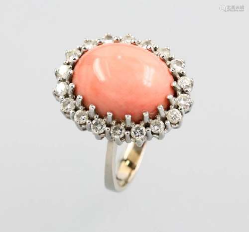 14 kt gold ring with coral and brilliants