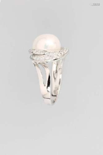 18 kt gold ring with south sea pearl and brilliants
