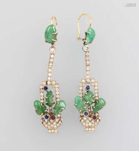 Pair of earrings with coloured stones and diamonds