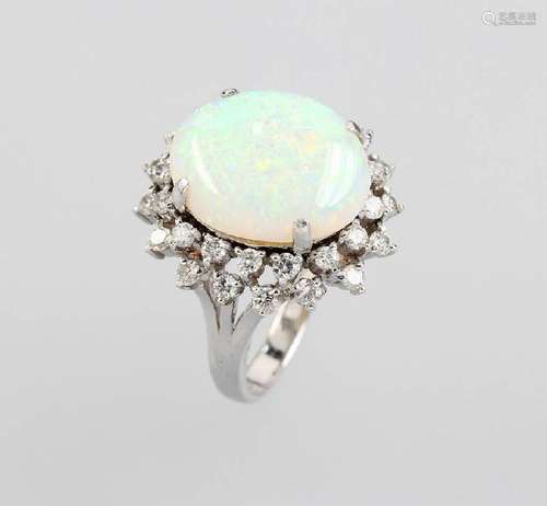 Platinum ring with opal and brilliants