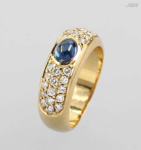 18 kt gold ring with sapphire and brilliants