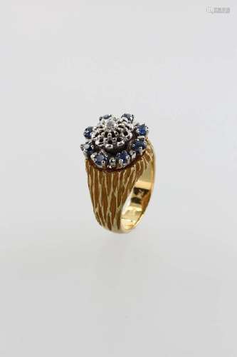 18 kt gold blossom ring with sapphires and brilliant