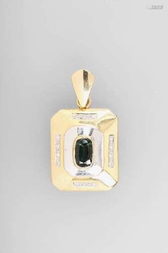 14 kt gold pendant with tourmaline and brilliants
