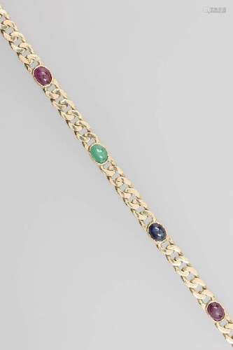 14 kt gold flat curb bracelet with coloured stone