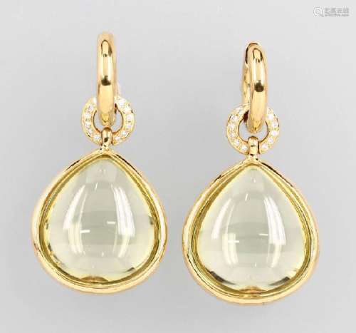 Pair of 18 kt Gold earrings with Lemon citrines and
