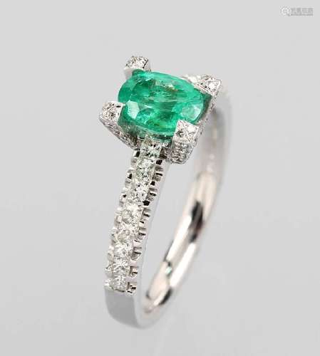 18 kt gold ring with diamonds and emerald , WG750/000