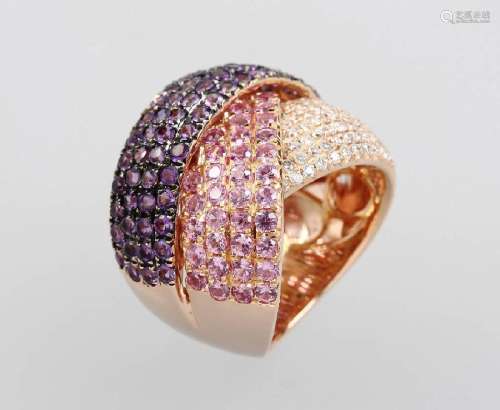18 kt Gold Ring with sapphires, amethysts and