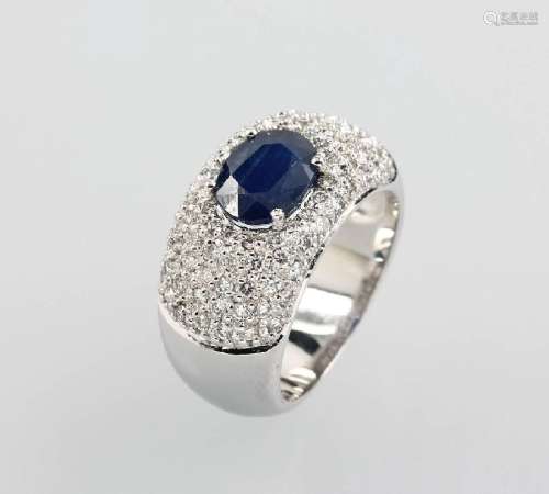 18 kt gold ring with sapphire and brilliants