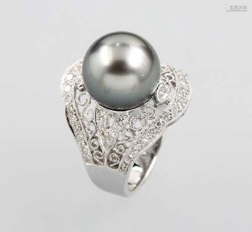 18 kt gold ring with tahitian pearl and brilliants