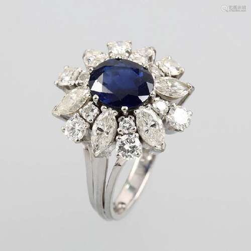 18 kt gold Ring with sapphire and diamonds