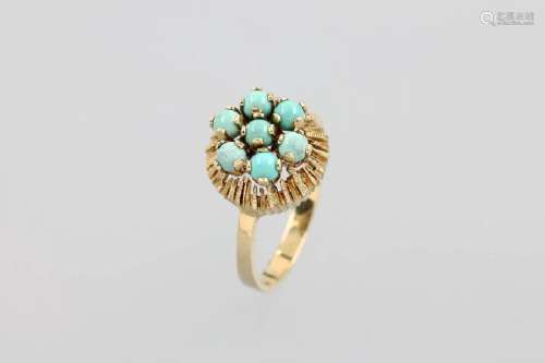 14 kt gold ring with turquoises