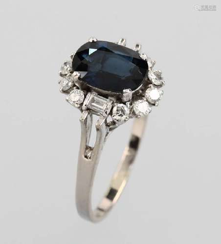 14 kt gold ring with sapphire and diamonds