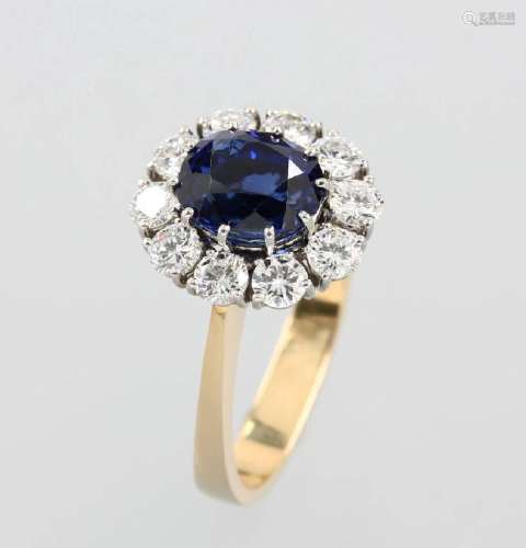 18 kt Gold Blossom ring with sapphire and brilliants