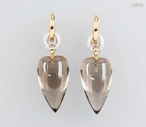 Pair of 18 kt Gold earrings with smoky quartz and