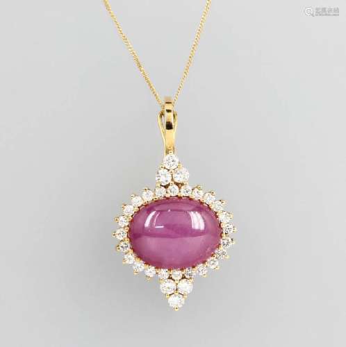 18 kt gold pendant with star ruby and brilliants