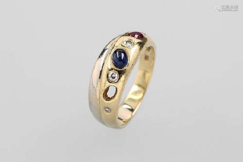 18 kt gold bandring with coloured stones