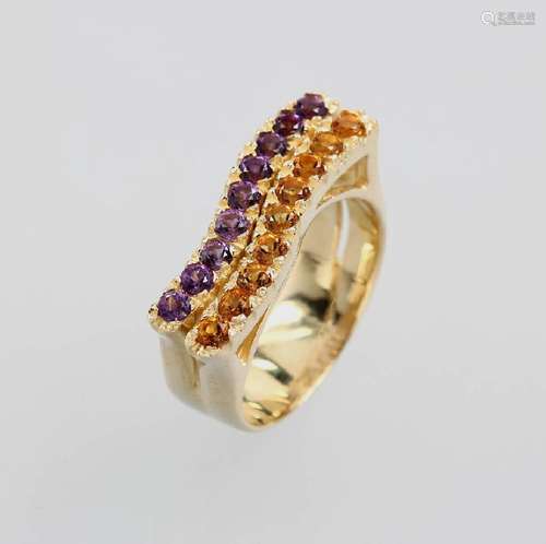 14 kt gold ring with coloured stones