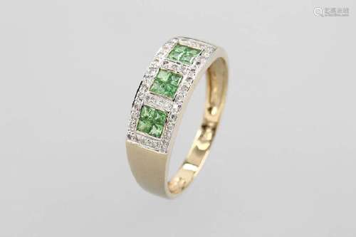 14 kt gold ring with tsavorites and brilliants