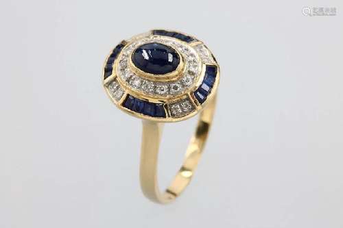 14 kt gold ring with sapphires and diamonds