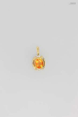 14 kt gold pendant with fire opal and brilliants