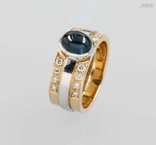 18 kt gold ring with sapphire and brilliants