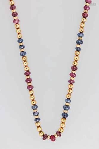 14 kt gold necklace with rubies and sapphires