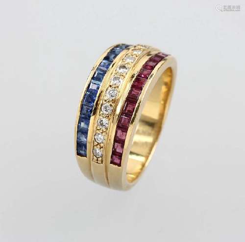 18 kt gold ring with sapphires, rubies and brilliants