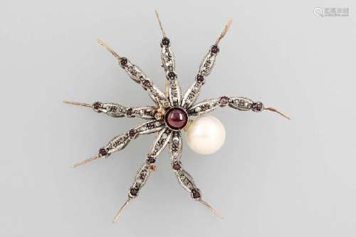 8 kt gold brooch 'Spider' with garnets, south seas