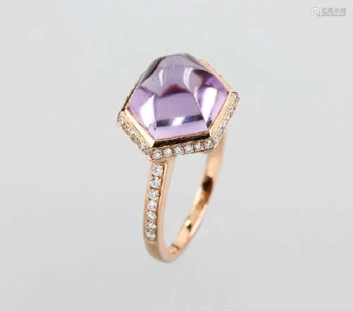 18 kt gold ring with amethyst and brilliants