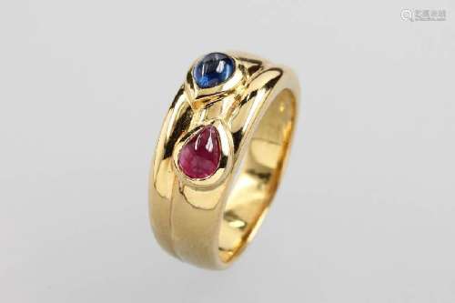 18 kt gold ring with coloured stones