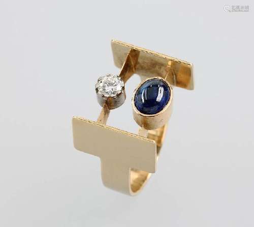 18 kt gold ring with brilliant and sapphire