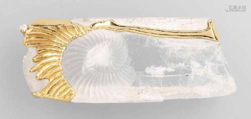 18 kt gold designer-pendant with rock crystal