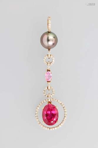 18 kt gold clippendant with rubelite, diamondsand