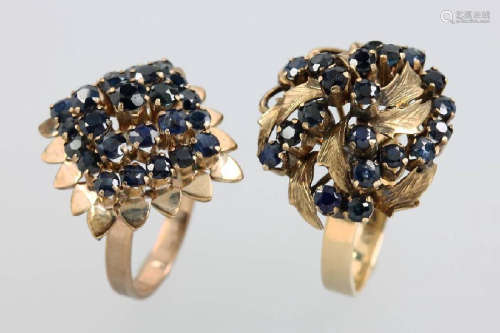 Lot of 2 14 kt gold rings with sapphires,Lot of 2 14 kt gold rings with sapphires