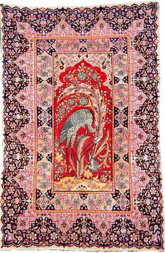 Kirman-Lavar 'Pictorial Rug' (Stork & Dragon Design),