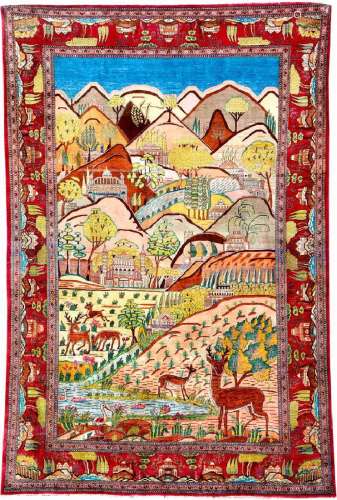 Silk Kashan 'Pictorial Rug',