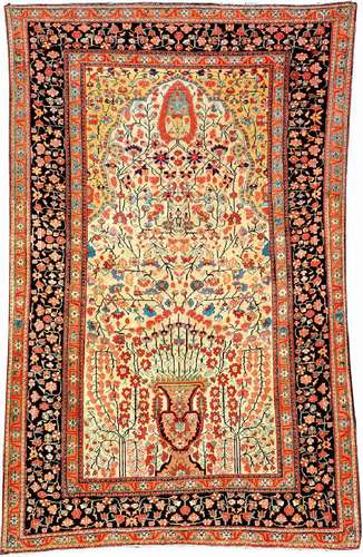 White Grounded Kurk Kashan Mohtascham 'Rug',