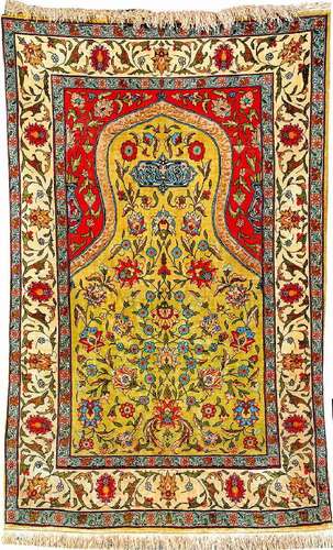 Silk & Metal-Thread Hereke Özipek 'Rug' (Signed),