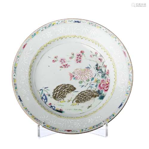 Chinese Porcelain Quail Plate, Yongzheng