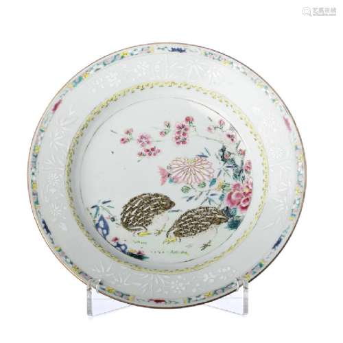 Chinese Porcelain Quail Plate, Yongzheng
