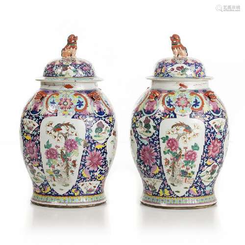 Chinese Porcelain large pair of famille rose Pots with