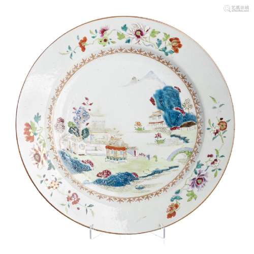 Large plate 'river landscape' in Chinese porcelain,